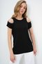 Women's Black Boat Neck Shoulder with Pearl Clasp Zero Sleeve Blouse Alc-X13682 - 2