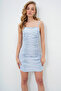 Women Blue Adjustable Strap Draped Lined Inside Woven Mini Dress Alc-X13695 - 5