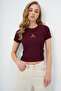 Women's Burgundy Crew Neck Teddy Bear Printed Crop Blouse Alc-X13672 - 2