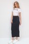 Women's Black Crew Neck Embroidered Crop Blouse and Skirt Set Alc-X13725 - 3