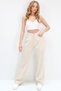 Beige High Waist Five-Pocket Wide Leg Summer Gabardine Trousers Alc-X13761 - 4