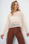 Women's Cream Crew Neck Summer Openwork Guipure Blouse Alc-X13788 - 5