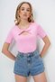 Women's Pink Robe Twist Detailed Mercerized Knitted Blouse Alc-X13735
