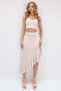 Women's Beige Asymmetrical Cut Skirt Ruffled Scuba Fabric Skirt Alc-X13764