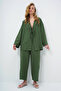 Women's Walnut Green Lace-Up Front Kimono Jacket and Palazzo Pants Set Alc-X12452 - 3
