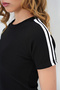 Women's Black Crew Neck Striped Shoulder Ottoban Crop Blouse Alc-X13730 - 3