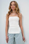 White Strapless Side Slit Knitted Blouse Alc-X13752