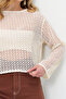 Women's Cream Crew Neck Summer Openwork Guipure Blouse Alc-X13788 - 4