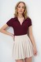 Women's Burgundy Shirt Collar Hidden Zipper Ottoban Blouse Alc-X13712 - 5