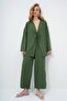 Women's Walnut Green Lace-Up Front Kimono Jacket and Palazzo Pants Set Alc-X12452