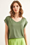 Women's Green Silver Stitching Detailed V-Neck Knitted Viscose Blouse Blz-19002659 - 3
