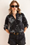 Women's Chain Black Sleeve Fold Linen Shirt Gml- 19000825 - 3