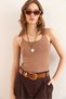 Women's Milky Brown Rope Strap Bodysuit with Six Snaps Bdy- 00000055