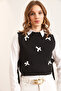 Women's Black Bow Detailed Side Tie Knitwear Sweater Svt- 00000046 - 3