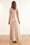 Women's Stone V-Neck Three-Quarter Sleeve Slit Modal Maxi Dress Elb-19002286 - 6