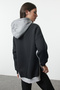 Antrasit Pamuklu Renk Bloklu Geniş Kalıp İçi Polarlı Örme Spor Sweatshirt TWOSS22SW0074 - 5