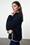 Navy Blue Plush Knitted Sports Sweatshirt Thmaw23Sw00021 - 2