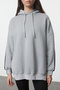 Antrasit Pamuklu Renk Bloklu Geniş Kalıp İçi Polarlı Örme Spor Sweatshirt TWOSS22SW0074 - 3