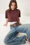 Women's Brown Cotton Crop Knitted T-Shirt Cr00443