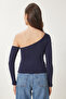 Women's Red Navy Blue Open Shoulder Ribbed 2-Piece Knitted Blouse Tg00013 - 5