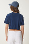 Women's Navy Blue Cotton Crop Knitted T-Shirt Cr00443 - 6