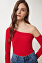 Women's Red Green Open Shoulder Ribbed 2-Piece Knitted Blouse Tg00013 - 4