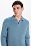 Men's Standard Fit Regular Cut Polo V-Neck Indigo Knitwear Sweater - 2