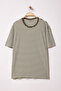 Haki-Ekru Çizgili Oversize/Geniş Kesim Dokulu T-Shirt TMNSS25TS00081 - 5