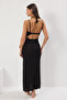 Siyah Dokuma Cut Out Detaylı Maxi Plaj Elbise TBESS25EL00079 - 4