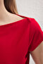Kırmızı Kayık Yaka Fitted/Vücuda Oturan Pamuklu Esnek Örme Bluz TWOSS25BZ00285 - 3