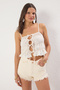 Ekru Dokuma Cut Out Detaylı Plaj Crop Bluz TBESS25BZ00004 - 2
