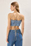 Mavi Taşlı Bağlamalı Crop Denim Bluz TWOSS25BZ00367 - 4