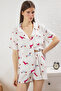 Beyaz-Çok Renkli Köpekli Biyeli Çanta Hediyeli Viskon Şortlu Dokuma Pijama Takımı THMSS25PT00308 - 4