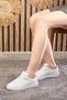 Daily Women's White Sneaker Lace-Up Star Detail Serrated Sole Oval Toe Sports Shoes 602 - 2