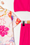 Floral Patterned Flounce Skirt Bonnet Girl's Three Piece Swimsuit Set - 3