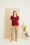 Burgundy Patterned Curve Plus Size Oversize Lace Detailed Cotton Pajama Set 25103715 - 2