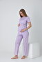 Short Sleeve Adjustable Elastic Waist Detailed Printed Maternity and Postpartum Pajama Set Suitable for Breastfeeding - 2