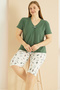 Green Patterned Curve Plus Size Oversize Cotton Capri Suit 25102723