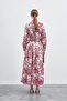 Burgundy Patterned Lady Voile Dress - 5