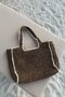 Stripe Detail Lined Knitted Straw Beach Bag 48X30 - Brown - 2
