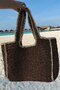 Stripe Detail Lined Knitted Straw Beach Bag 48X30 - Brown - 3