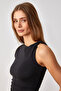 Florianna Women Viscose Lycra Twisted Shoulder Double Layer Draped Black Blouse - 4