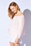 Powder Boat Neck Shoulder and Sleeve Elastic Long Sleeve Muslin Washed Blouse |   Mks 179921 -01 - 7