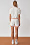Dzenka Women's Oversize Wide Leg High Waist Ecru Bottom-Top Set - 7