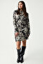Laurenbb Women's Body-Hugging Gathered Long-Sleeved Cow Print Dress Plus Size