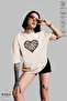 Women's Crew Neck Leopard Heart Printed Cotton Oversize Short Sleeve T-Shirt