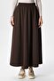 Women's Luna Brown Long Maxi Length Skirt with Elastic Waist Pocket - 3