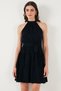 Pleated Regular Fit Halter Neck Mini Length Belted Dress Dress 6772041 - 4