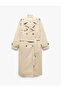Long Sleeve Double Breasted Belted Gabardine Trench Coat - 4