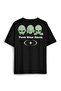 Black T-Shirt Three Wise Aliens Ufo Mars Space Cosmos Minimal Printed Oversize T-Shirt